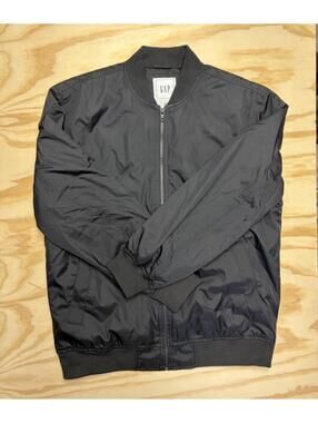 Gap Men's Bomber Jacket Medium Black, Full Zip, Pockets, Windbreaker, Cotton